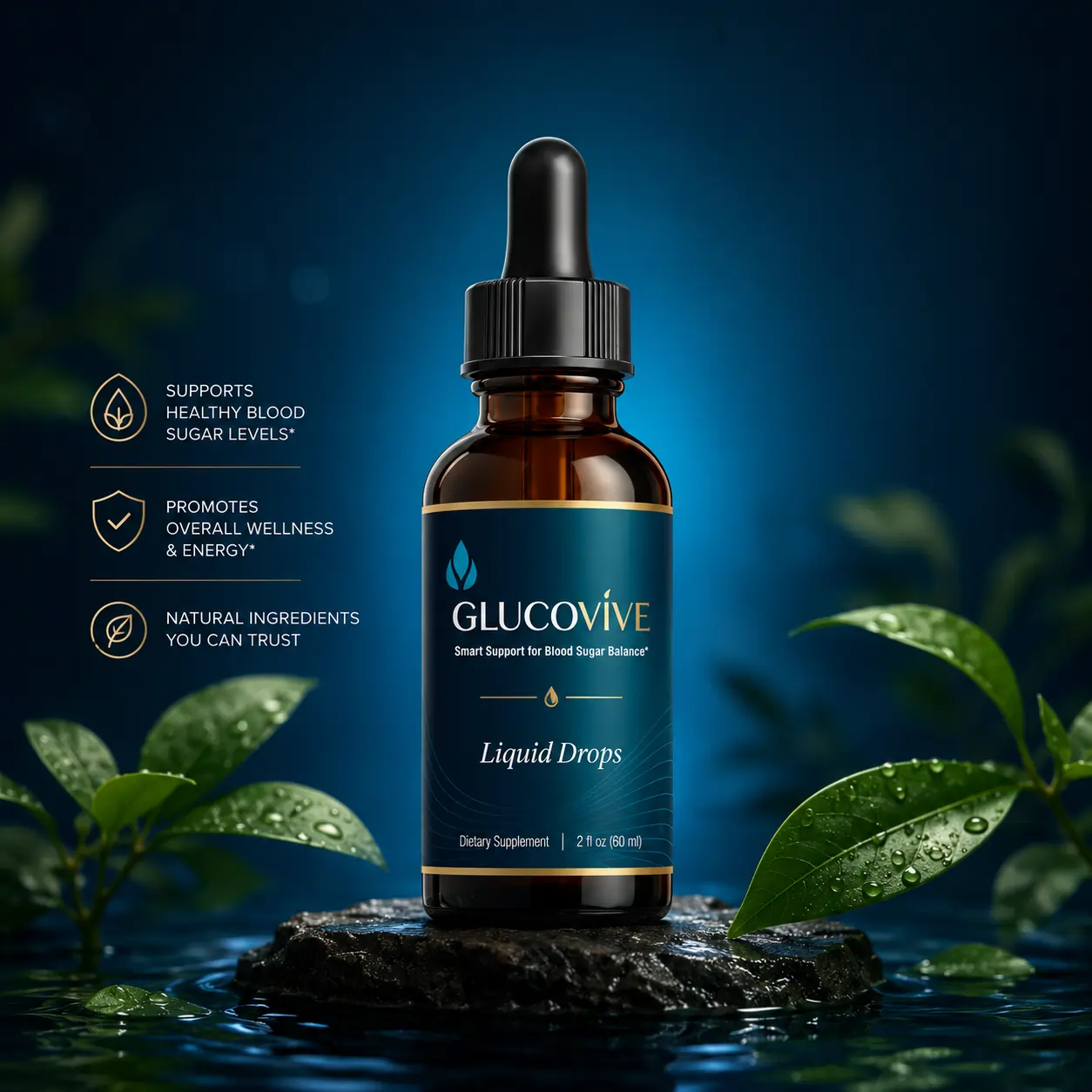 Single Glucovive liquid drops bottle with dropper
